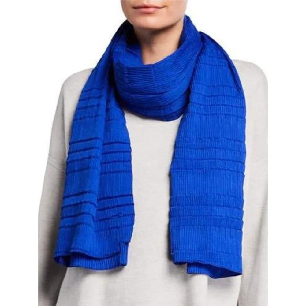 Eileen Fisher Royal Blue Pleated Scarf, NWT! $108